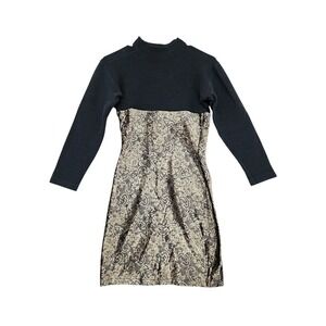 Vtg Terazzo Dress S* Black Gold Paisley Velvet Mock Neck 90s Italian Whimsigoth